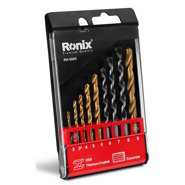 ست مته آهن و بتن RH-5585 رونیکس (مجموعه 9 عددی)
