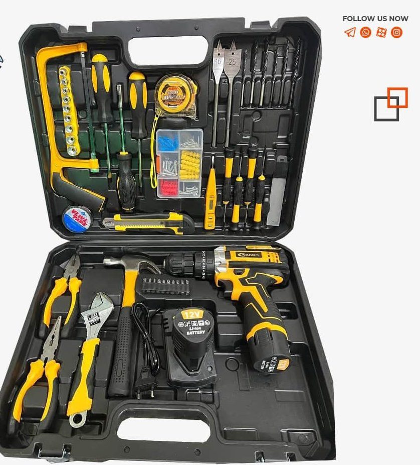 جعبه ابزار و دریل شارژی (کیت کامل) 100عددی کربن مدل pc-100kit
