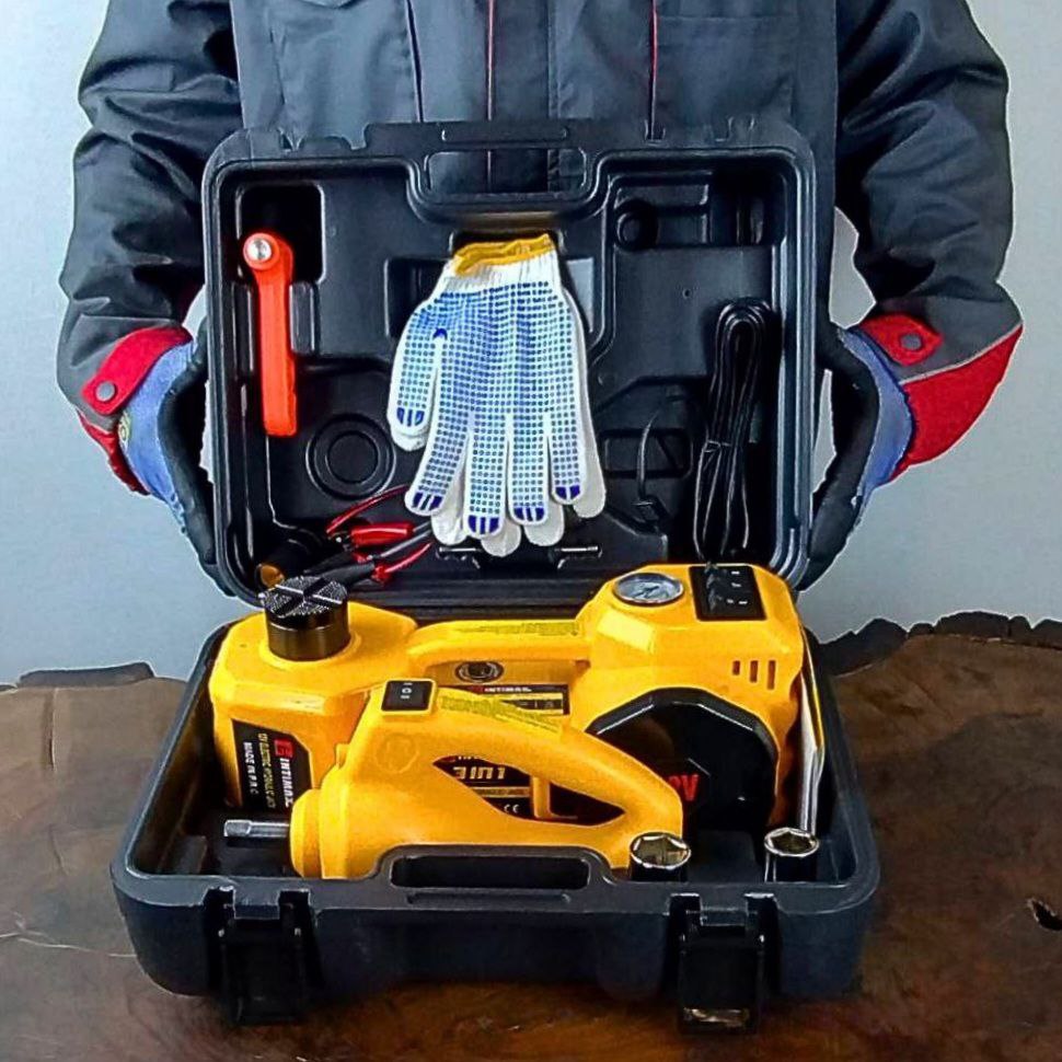 مجموعه جک 5تن و کمپرسور فندکی اینتیمکس با بکس برقی و کیف ابزار کامل مدل 13005