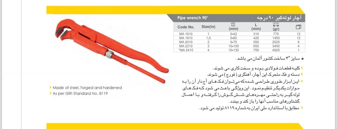 آچار لوله گیر های ایران پتک در 4 سایز 1و1.5و2و3 اینچ