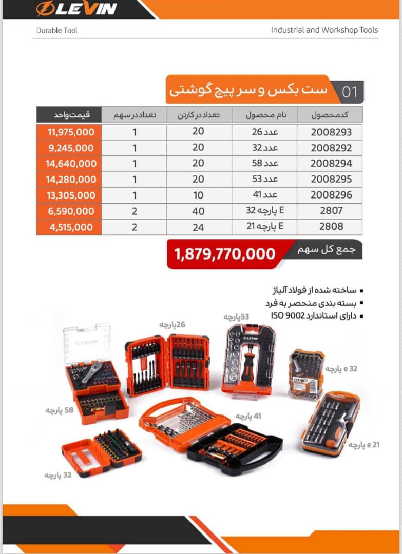 ست بکس و سر پیچ گوشتی لوین LEVIN در 7 مدل مختلف