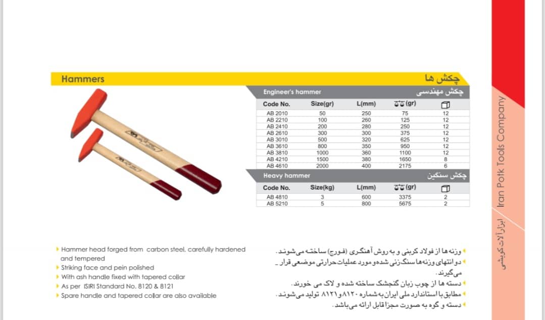 چکش مهندسی ایران پتک در 11 سایز مختلف