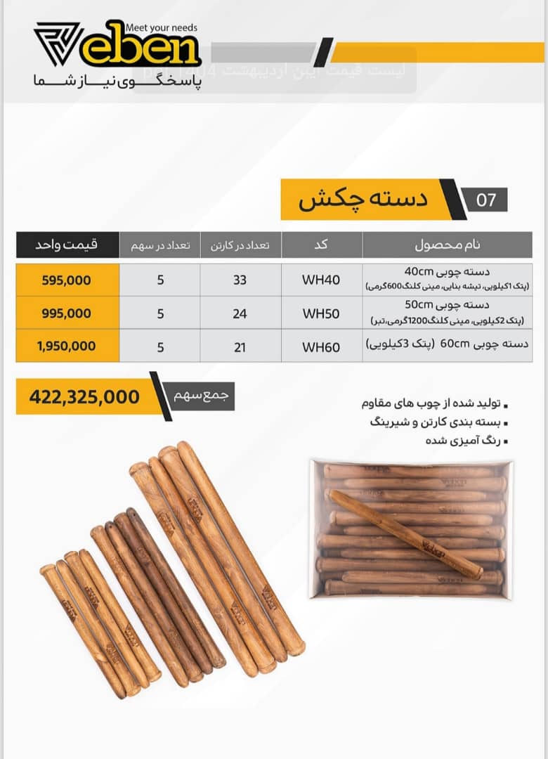 دسته چوبی 40 و50و60 سانتی برای انواع چکش و کلانگ و پتک در 3 مدل